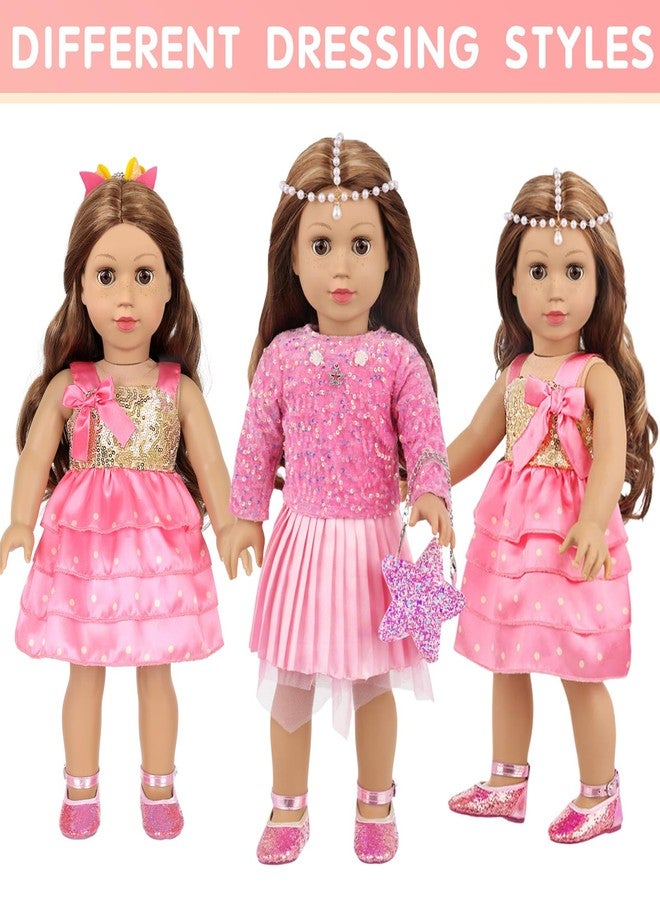 DONTNO American 18 Inch Doll Makeup Accessories and Princess Dress Set,Included 2 Pieces Clothes,Cute Messenger Bag,Pearl Headwear,Lipstick,Eyelash Brush,Eye Shadow,Butterfly Hair Clip and Nail Tool(NO DOLL) - Image 3